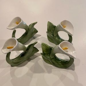 Vintage 1986 PIA Bone China Cala Lilies Napkin Rings Set of Four